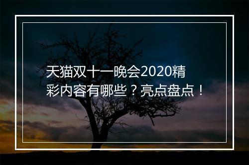 天猫双十一晚会2020精彩内容有哪些？亮点盘点！