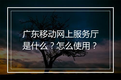 广东移动网上服务厅是什么？怎么使用？