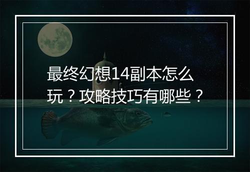 最终幻想14副本怎么玩？攻略技巧有哪些？