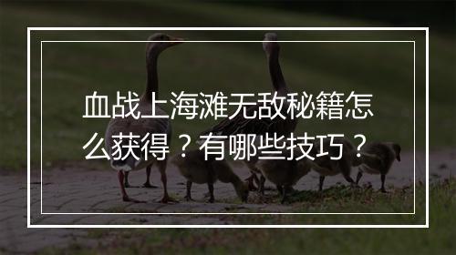 血战上海滩无敌秘籍怎么获得？有哪些技巧？