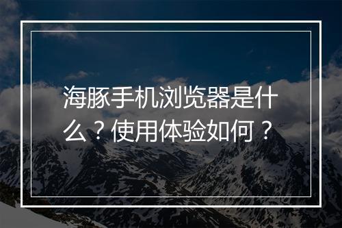 海豚手机浏览器是什么？使用体验如何？