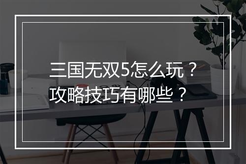 三国无双5怎么玩？攻略技巧有哪些？