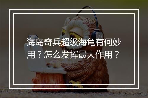 海岛奇兵超级海龟有何妙用？怎么发挥最大作用？
