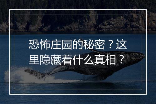 恐怖庄园的秘密？这里隐藏着什么真相？