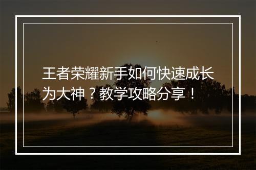 王者荣耀新手如何快速成长为大神？教学攻略分享！