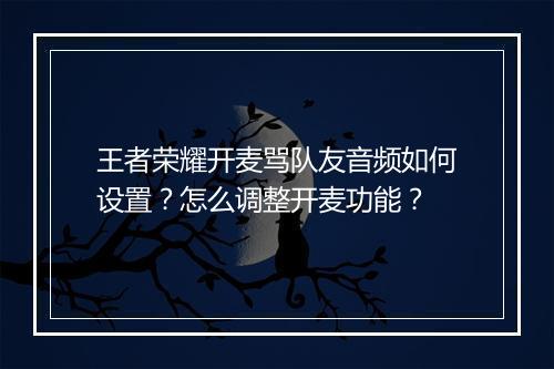 王者荣耀开麦骂队友音频如何设置？怎么调整开麦功能？