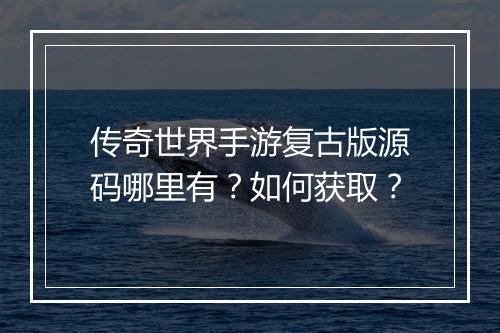 传奇世界手游复古版源码哪里有？如何获取？