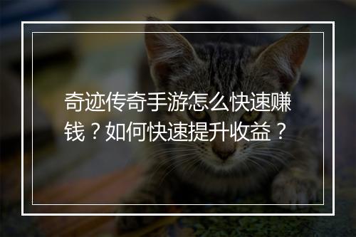 奇迹传奇手游怎么快速赚钱？如何快速提升收益？