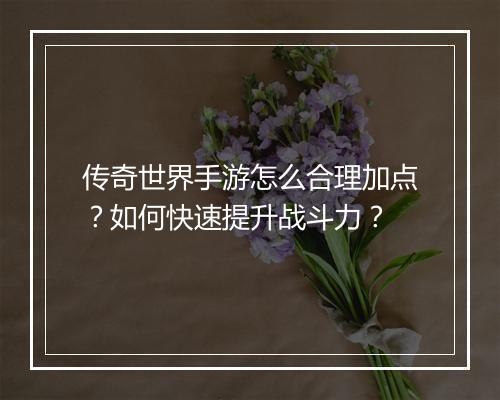 传奇世界手游怎么合理加点？如何快速提升战斗力？