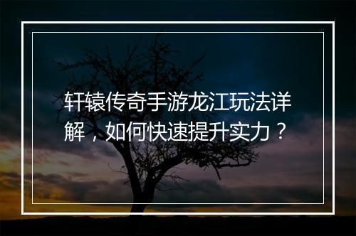 轩辕传奇手游龙江玩法详解，如何快速提升实力？