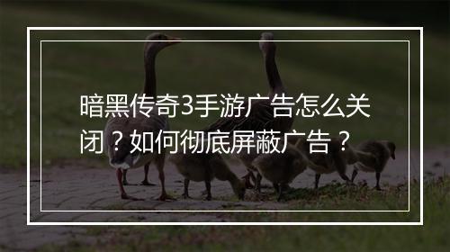 暗黑传奇3手游广告怎么关闭？如何彻底屏蔽广告？