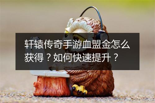 轩辕传奇手游血盟金怎么获得？如何快速提升？