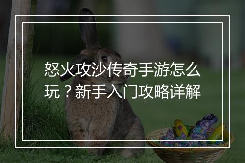 怒火攻沙传奇手游怎么玩？新手入门攻略详解
