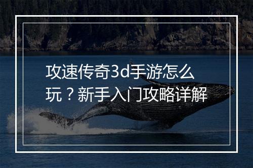 攻速传奇3d手游怎么玩？新手入门攻略详解