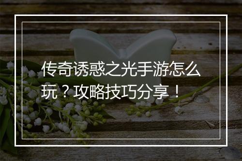 传奇诱惑之光手游怎么玩？攻略技巧分享！