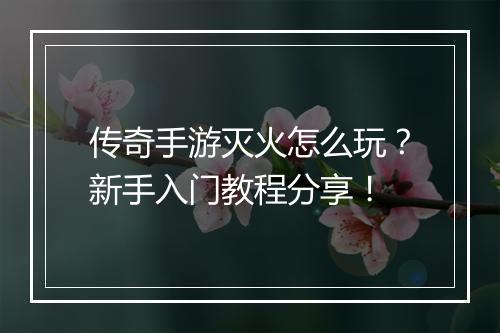 传奇手游灭火怎么玩？新手入门教程分享！
