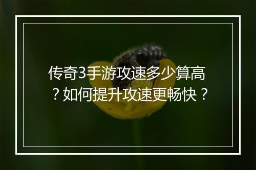 传奇3手游攻速多少算高？如何提升攻速更畅快？
