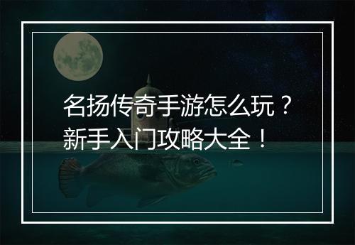 名扬传奇手游怎么玩？新手入门攻略大全！