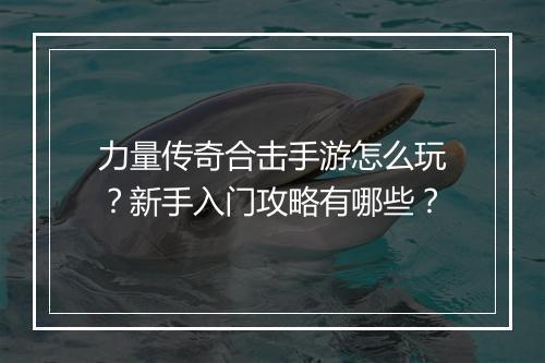 力量传奇合击手游怎么玩？新手入门攻略有哪些？