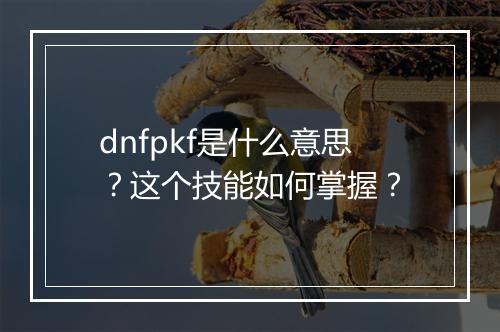 dnfpkf是什么意思？这个技能如何掌握？