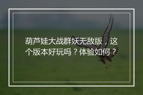 葫芦娃大战群妖无敌版，这个版本好玩吗？体验如何？