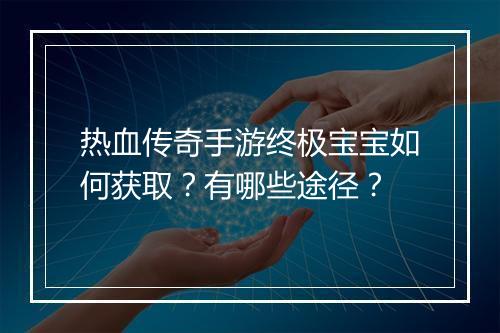 热血传奇手游终极宝宝如何获取?有哪些途径?