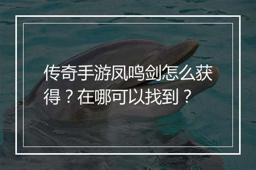 传奇手游凤鸣剑怎么获得？在哪可以找到？