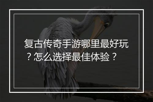 复古传奇手游哪里最好玩？怎么选择最佳体验？