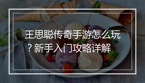 王思聪传奇手游怎么玩？新手入门攻略详解