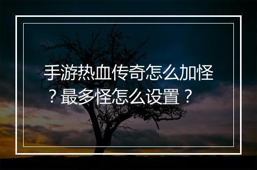 手游热血传奇怎么加怪？最多怪怎么设置？