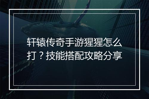 轩辕传奇手游猩猩怎么打？技能搭配攻略分享