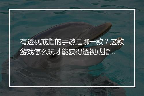 有透视戒指的手游是哪一款？这款游戏怎么玩才能获得透视戒指？
