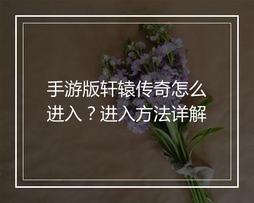 手游版轩辕传奇怎么进入？进入方法详解