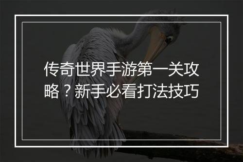 传奇世界手游第一关攻略？新手必看打法技巧