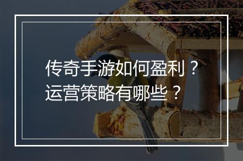传奇手游如何盈利？运营策略有哪些？