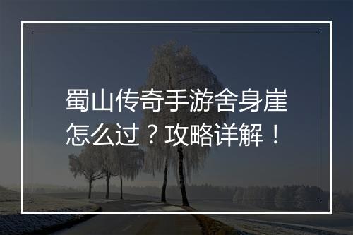 蜀山传奇手游舍身崖怎么过？攻略详解！