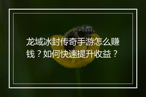 龙域冰封传奇手游怎么赚钱？如何快速提升收益？