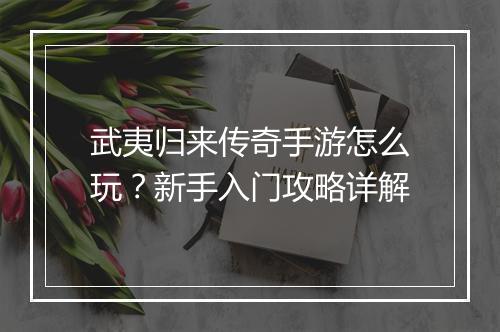 武夷归来传奇手游怎么玩？新手入门攻略详解
