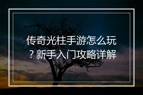 传奇光柱手游怎么玩？新手入门攻略详解