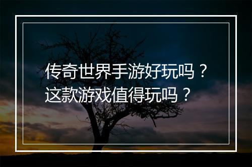 传奇世界手游好玩吗？这款游戏值得玩吗？