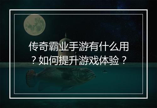 传奇霸业手游有什么用？如何提升游戏体验？
