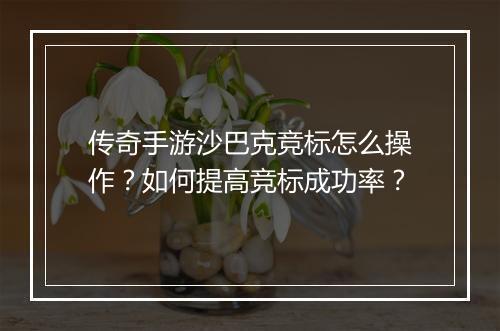传奇手游沙巴克竞标怎么操作？如何提高竞标成功率？