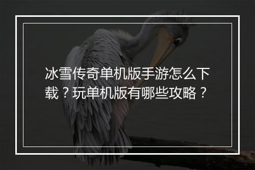 冰雪传奇单机版手游怎么下载？玩单机版有哪些攻略？