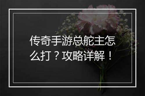 传奇手游总舵主怎么打？攻略详解！