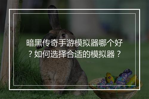 暗黑传奇手游模拟器哪个好？如何选择合适的模拟器？