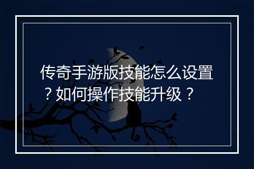 传奇手游版技能怎么设置？如何操作技能升级？