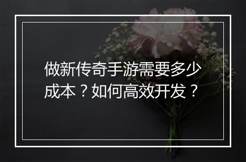 做新传奇手游需要多少成本？如何高效开发？