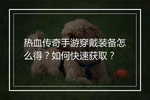 热血传奇手游穿戴装备怎么得？如何快速获取？