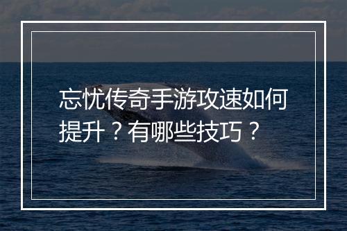 忘忧传奇手游攻速如何提升？有哪些技巧？