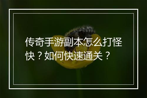 传奇手游副本怎么打怪快？如何快速通关？